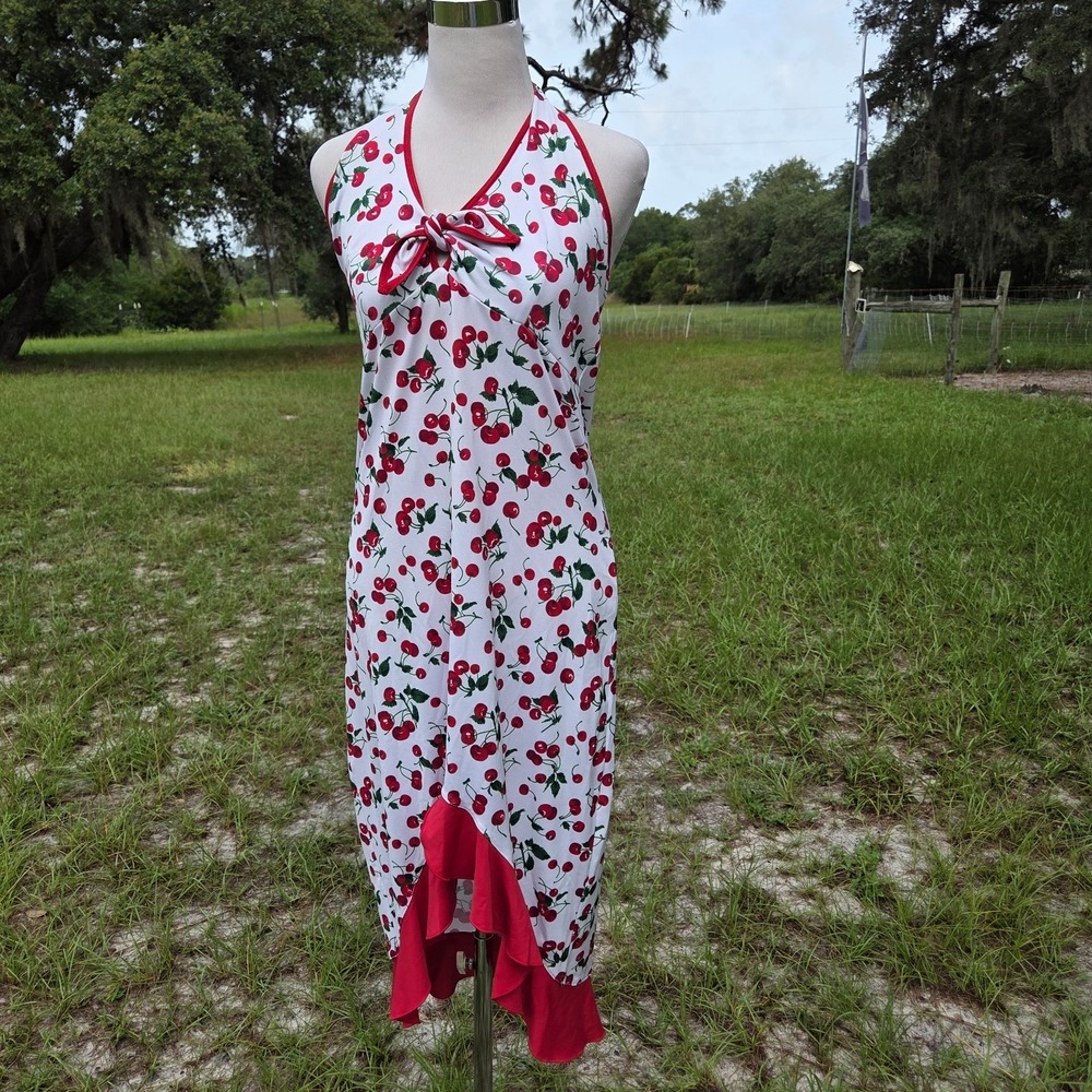 NEW Pinup Girl Clothing Pinโ Up Couture Cherry Print Halter Dress XL Vintage